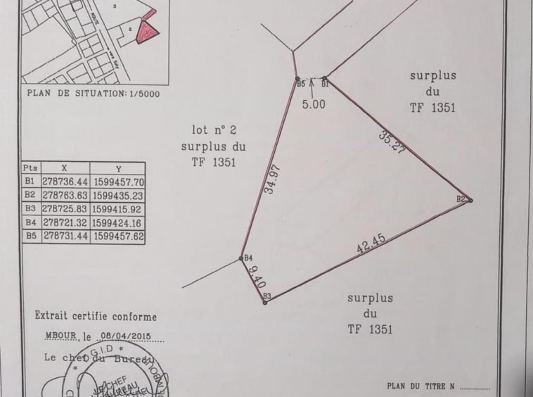 Terrain de 1134 m² a vendre a Ngaparou – Emplacement Strategique Cloture et Proche des Commodites